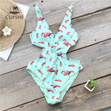 CUPSHE Mint Green Pink Flamingo High Leg Cut One-Piece Swimsuit