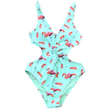 CUPSHE Mint Green Pink Flamingo High Leg Cut One-Piece Swimsuit