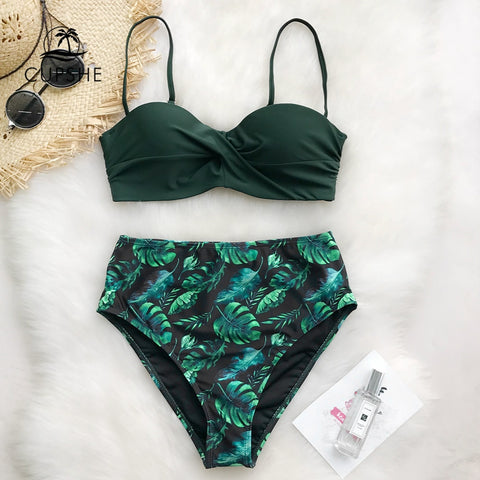 CUPSHE Green Print Bikini Set