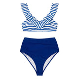 CUPSHE Blue Striped Ruffle Bikini Sets